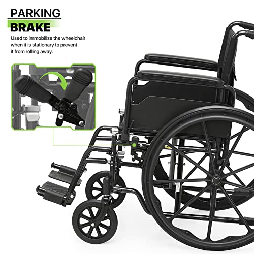 Magshion Folding Lightweight Wheelchair Transport Durable Red Flip Back Arm Rest Style Wheel Chairs Swing Away Footrests For Adult Seniors, 18 Inch Wide Seat, 300 Lb. Weight Limit #TOP5