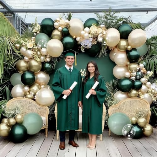 Image of Emerald Green Gold Balloon Arch Kit Double Stuffed Dark Dusty Green Pearl White Sand Latex Balloon Garland for Birthday Baby Shower Wedding Anniversary Graduation Jungle St. Patrick's Day Party
