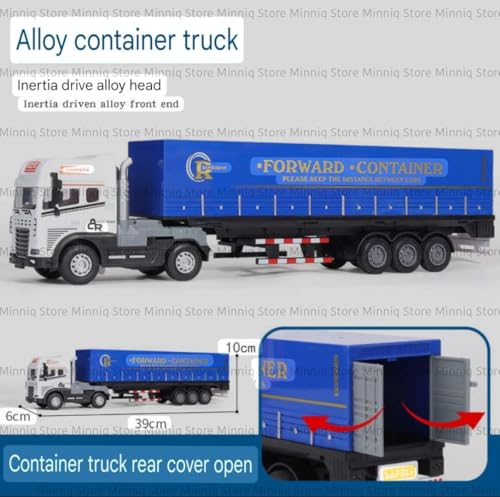 Image of Container Trailer Transport with Lights and Sounds Friction Powered Trailer Model Diecast Truck Toys Best Birthday Gift for Kids[Pack of 1] (Container Trailer Transport Truck)