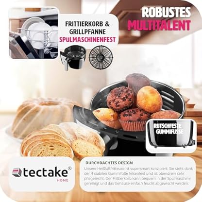 tectake® Heißluftfritteuse 4,3 L Fassungsvermögen, Touchscreen, Antihaft Frittierkorb, Airfryer mit 6 automatischen Programmen, Heißluft Fritteuse ohne Fett und Öl, Zubehör Rezeptheft - schwarz – Bild 5