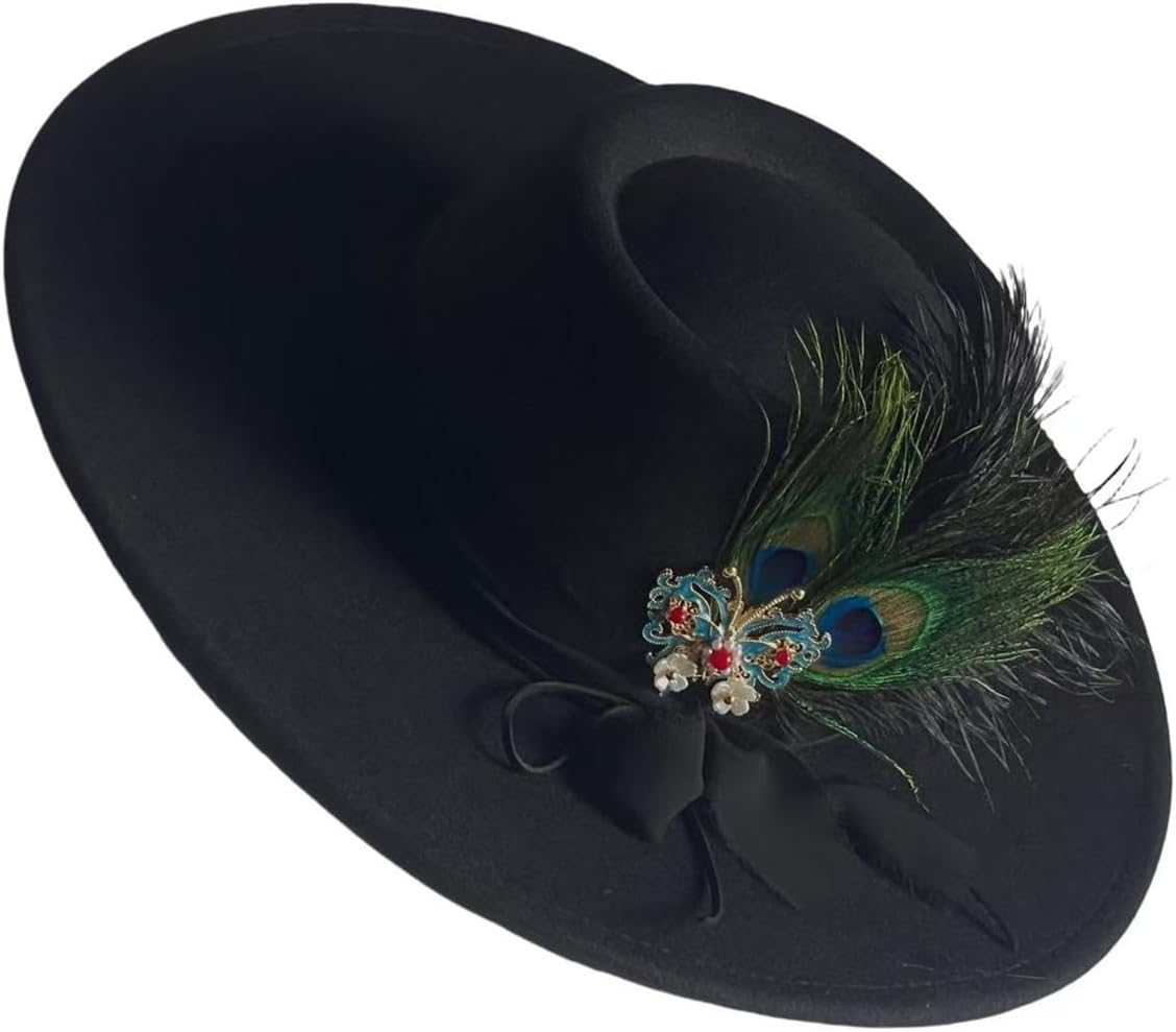 Vintage Wide Brim Fedora Hats -Handmade Felt Hat Panama Rancher Hat for Party Wedding A - Image 9