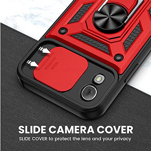 Suordii For Alcatel Tcl 30 Z T602Dl Case, Tcl 30 Le Case, With Tempered Glass Screen Protector [2 Pack], Dual Layer Hybrid Shockproof Ring Holder Kickstand Phone Case Cover For Tcl 30Z - Red #TOP3