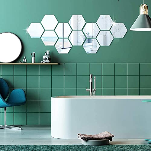通用 Real Glass Hexagon 12Pcs Mirrortiles With Perfect Reflection - Aesthetic Mirror For A Modern Look - Real Glass Wall-Mounted Full Body Mirrors For Bathroom Bedroom Living Room Doors & Home Gym #TOP5