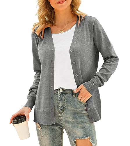Image of VIISHOW Women Long Sleeve Button Down V Neck Lightweight Basic Knit Sweater Cardigan