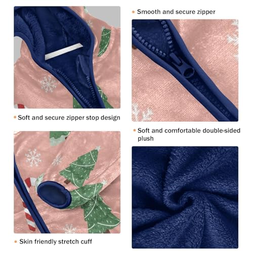 Christmas Trees Candy Canes Toddler Fleece Jacket Girl Boys Hooded Fleece Jacket Coat Warm Outwear Zip-up 3-10T3