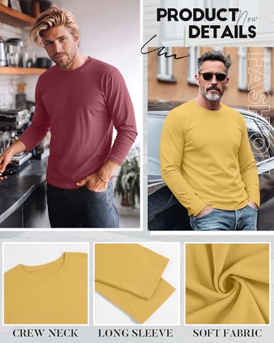 Image of August Alley 4 Pack Men's Big and Tall Cotton Shirts L-7XL, Long Sleeve Oversized Tops Loose Casual Large T-Shirts Basic Tee