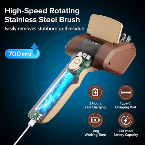 Lrly Electric Grill Brush for Outdoor Grill, Cordless Electric BBQ Grill Cleaner, Recharge - image 5