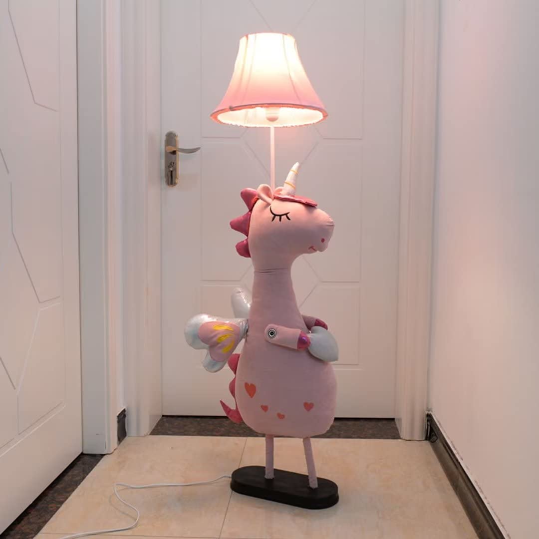 Lampadaire licornes dessinées, lampe sur pied modèle animal mignon avec abat-jour en toile, lampe de chevet pour chambre d'enfant, éclairage décoratif, support de lampe E27, bouton poussoir