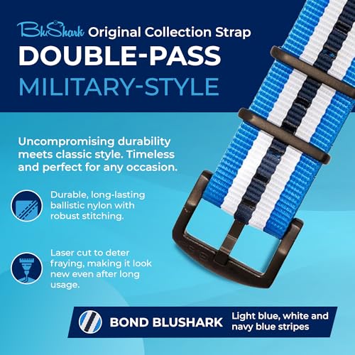 Image of BluShark - Original Collection Military-Style Waterproof Watch Strap, Fits All Timepiece Brands, Durable Nylon Wristwatch Accessories with Stainless Steel Buckle - 18mm, 20mm, 22mm & 24mm Watch Bands