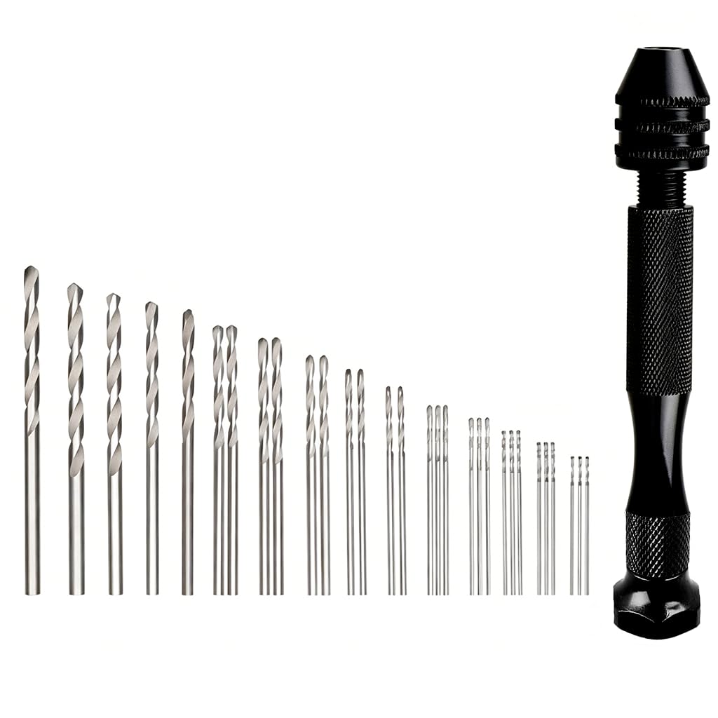 Kit mini taladro de mano de precisión 31 piezas con 30 brocas helicoidales HSS Micro herramientas giratorias manual para bricolaje modelismo joyas resina madera plástico artesanía trabajo minucioso