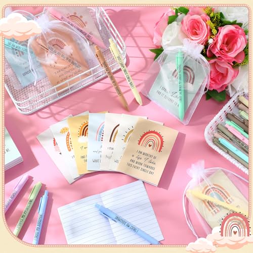 Image of Mooliwe 48 Pcs Positive Affirmation Gift Set Gratitude Notebooks with Pens Small Bags Motivational Encouragement Notepads Daily Affirmations Journal for Women Stress Relief Self Care (Cute)