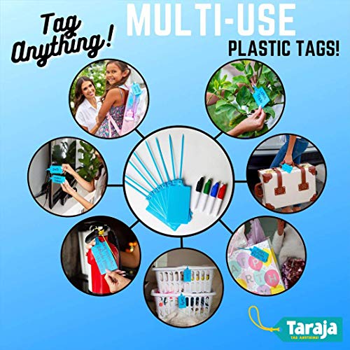 [100Pcs And 4 Permanent Markers Pens ]Plastic Seals Shipping Tags, Taraja Shipping Labels. Plastic Tags, Shipping Tag, Waterproof Tags, Windproof Hanging Tags, Organization Storage Tag (Blue) #TOP3