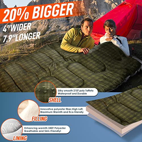 Image of MEREZA Double Sleeping Bag for Adults Mens with Pillow, XL Queen Size Two Person Sleeping Bag for All Season Camping Hiking Backpacking 2 Person Sleeping Bags for Cold Weather & Warm