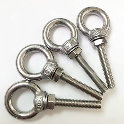 Image of M8 Shoulder Eye Bolt, 4pack Stainless Steel Eye Bolts 5 /16 inch Heavy Duty Screw Bolt Accessories Include Nuts and Washer(Thread Length 50mm)