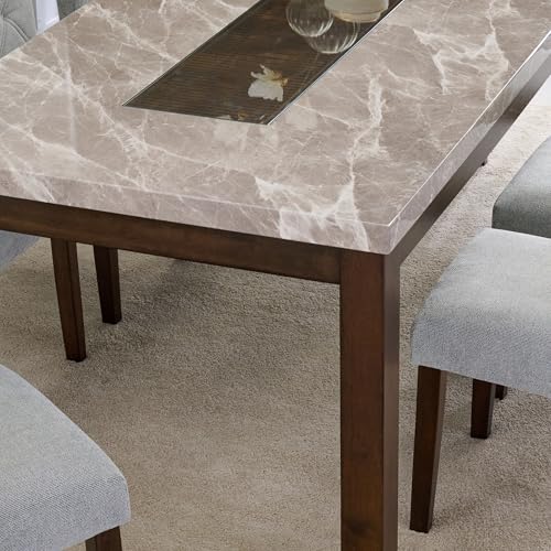 Image of Home Centre Harmony Sia Solid Wood Faux Marble Top 8-Seater Dining Set with Chairs - Grey