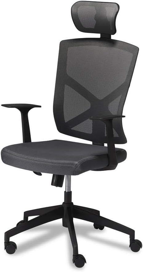 Furnhouse Grey Executive Low Back Mesh Fabric Office Ergonomic Computer Desk Nova, Height Adjustable & Swivel Chair with Armrest & Lumbar & Headrest Support, SH: 47-57, 63x65x115/125