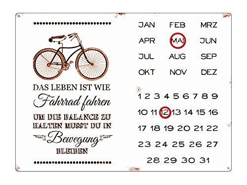 Interluxe WANDKALENDER Blechschild Kalender DAS Leben IST WIE Fahrrad Fahren Shabby Vintage Geschenk Dekoration Haus Wohnung
