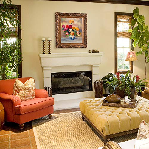 La Pastiche Vase Of Roses And Dahlias By Pierre-Auguste Renoir Oil Painting, 29.5" X 33.5", Burgeon Gold Frame #TOP2