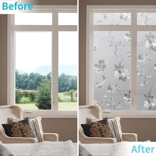 Image of COLORMATE Premium Vinyl Stained Frosted Window Glass Film (12x100 Inch) - Self-Adhesive Wallpaper Sticker Opaque Tint for Window Glass Privacy Cover, Door, Office, Home.| Anti-UV. Frosted Flowers