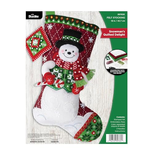 Bucilla Felt Applique 18 Stocking Making Kit Snowmans Quilted Delight Perfect for DIY Arts and Crafts