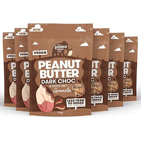 The Paleo Foods Co - Peanut Butter & Dark Chocolate Granola - Using Real Peanut Butter & Whole Grain Oats. Vegan, Great Source of Fiber (300g - Pack of 6 - Peanut & Dark Choc) Cover