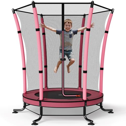 Image of JUMMICO 55’’Kids Trampoline with Enclosure Net Indoor Outdoor Toddler Trampoline for Children Age 3-10 Safety Net, Integrated Mat & Anti-Slip Base (140cm x 180cm)