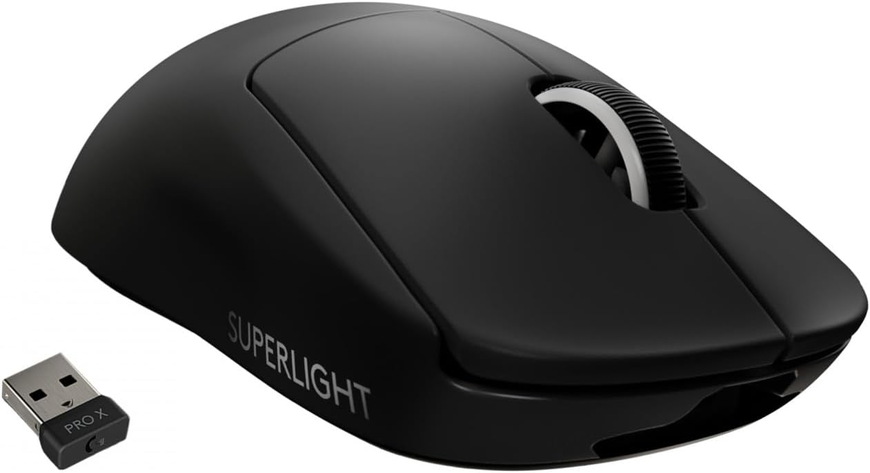 PRO X SUPERLIGHT Wireless Gaming Mouse, HERO 25K Sensor, Ultra-light with 63g, 5 Programmable Buttons, 70 hours Battery Life, Zero Additive PTFE Feet, PC/Mac - Black