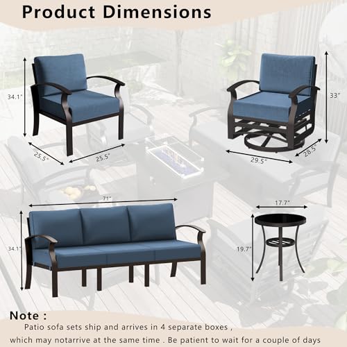 Image of Patio Furniture Set 6-Piece Aluminum Armrest Sofa, All-Weather Patio Conversation Set with Tempered Glass Top Table & Removable Sponge Cushions for Backyard Poolside