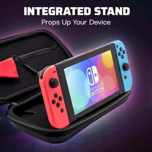 Image of PDP Nintendo Switch Travel Case Plus GLOW with Wrist Strap, Built-in Stand & Game Storage Pockets, Licensed Switch Lite /OLED Compatible: Grand Prix Princess Peach (Glow in the Dark)