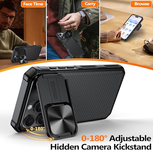 Image of Magnetic for iPhone 16 Pro Case [Slide Camera Cover] [Compatible with Magsafe] [Kickstand] [Military Grade Protection] Shockproof Rugged Case for iPhone 16 Pro,Black