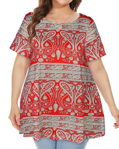 Image of JOELLYUS Plus Size Tops for Women Tunic Floral Casual Short Sleeves T Shirts Flowy Blouses 2026