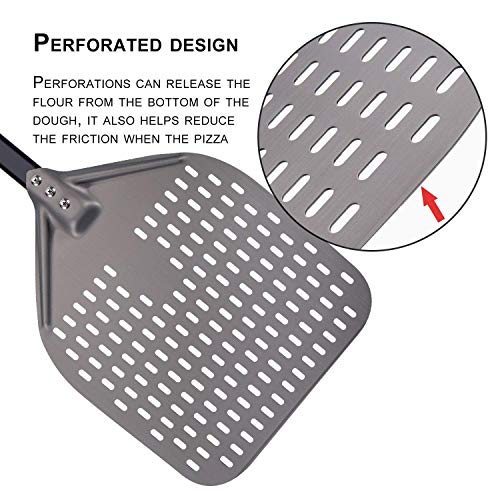Image of Perforated Pizza Peel, G.a HOMEFAVOR 12 x 14 Inch Rectangular Pizza Turning Peel, Professional Anodized Aluminum Turning Pizza Paddle, 26 inch overall