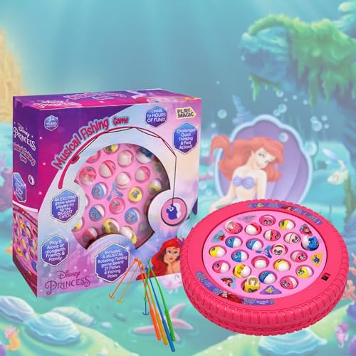 Image of PlayMagic Fishing Game Princess Play Set|Magnetic Fishing Game Toys|Rotating Board Game with Music|Includes 21 Fish and 4 Fishing Poles|Party Game Toys for Kids Age 3 4 5 6 7 and Up|Made in India