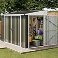 DWVO Outdoor Storage Shed, Waterproof Metal Garden Shed with Lockable Door, Storage Shed for Bike, Garbage Can, Lawnmower, Tool (4 x 8 FT)