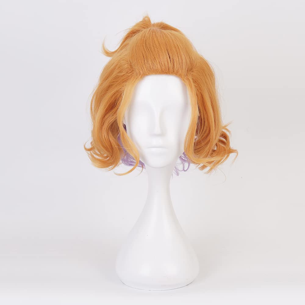 Orange Short Wave Wig Mix Purple Heat Resistant Synthetic Universal Costume Hairs for Women Men Halloween Chiristmas Comic Con Replacement Wigs - Image 2