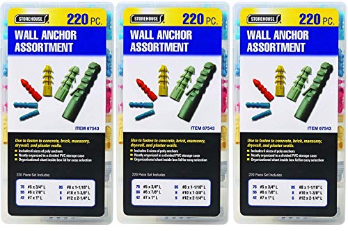 Set of 3 Storehouse 67543 220 Piece Wall Anchor Assortment