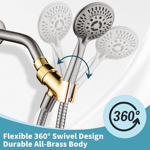 BRIGHT SHOWERS All Metal Handheld Shower Head Holder, Adjustable Shower Arm Mount with 360 Degree Rotatable Brass Ball Joint and Hose Connector, Universal Wall Hook Bracket, Brushed Nickel by BRIGHT SHOWERS - Image 3