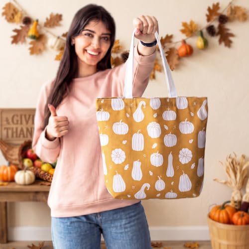 Bencailor 6 Pcs Vintage Fall Canvas Tote Bags Bulk Autumn Pumpkin Maple Leaves Hazelnut Tote Gift Bags Reusable Autumn Harvest Shopping Grocery Handbags for Women Teacher Thanksgiving Gifts - Image 3