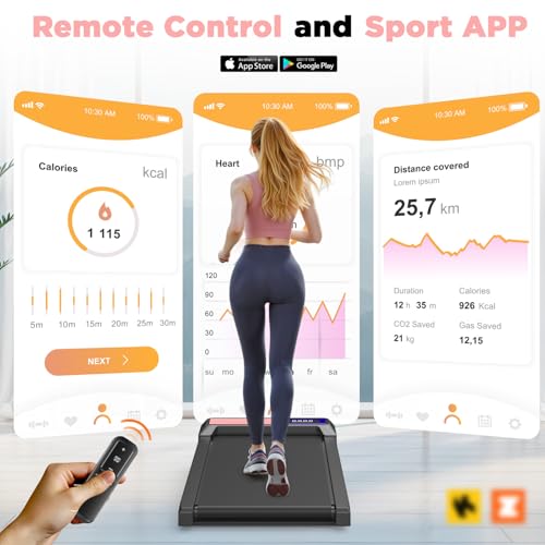 Image of Walking Treadmil with Incline - 2.5HP Portable Treadmill for Home Office, Compact Running Walking Machine with Remote Control, LED Display, Quiet Walking Machine, 265LB Capacity