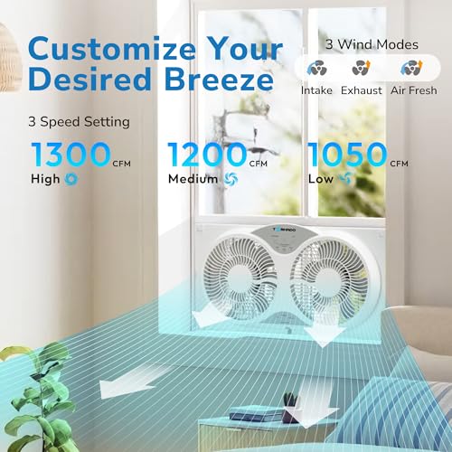 Tornado 9 Inch Window Fan with 3-Speed Settings and Detachable Base, Remote Control Window Fan for Home, Dual Fan, 23.5-35.4 Inch Expandable, 3 Function Modes (Cooling/Exhaust/Circulation), White by Tornado - Image 3