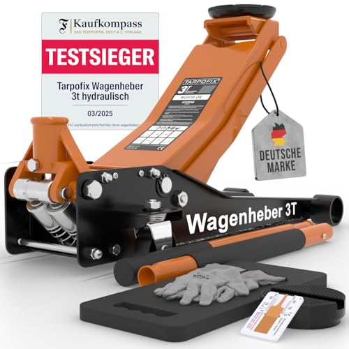 Tarpofix® Wagenheber 3t hydraulisch (75-505mm Hubhöhe) | Premium Rangierwagenheber 3t mit Doppelzylinder | Hydraulischer Wagenheber flach für SUV & tiefergelegte Autos | Hydraulik Rangierwagenheber