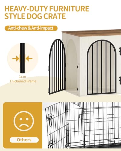 Hzuaneri Hundekäfig Möbel, 108 cm Hundebox für Zuhause, 3 Türen, Bogentür, Moderne Hundebox Indoor für Hunde, Beistelltisch, Hundekäfig Hochbelastbar, 108 x 64 x 76 cm, Weiß Braun DFC86014B