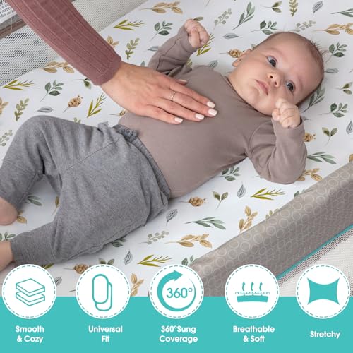 Image of Pack n Play Sheets, BROLEX 2 Pack Mini Crib Sheets,Stretchy Portable Fitted Playard Sheet Set, Convertible Playard Mattress Cover,Ultra Soft Breathable Material,Sika Deer & Foliage