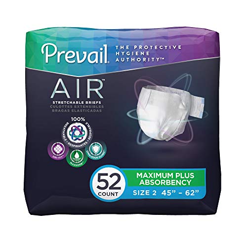 Prevail Air Maximum Plus Absorbency Stretchable Incontinence Briefs/Adult Diapers, Size 2, 52 Count