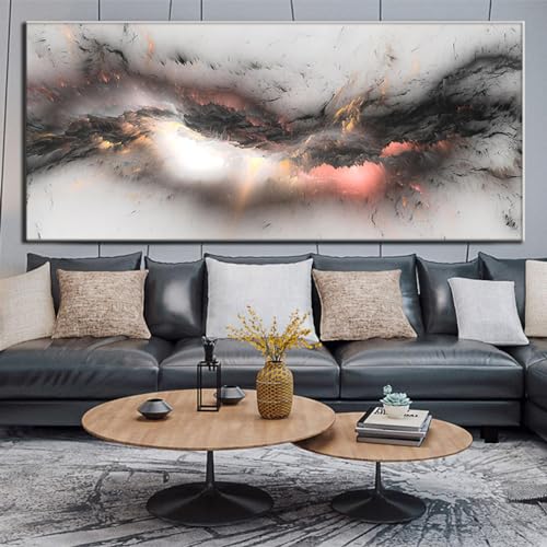 Toile paysage abstrait nuages colorés gris KEBIA 80x160 cm sans cadre pour salon