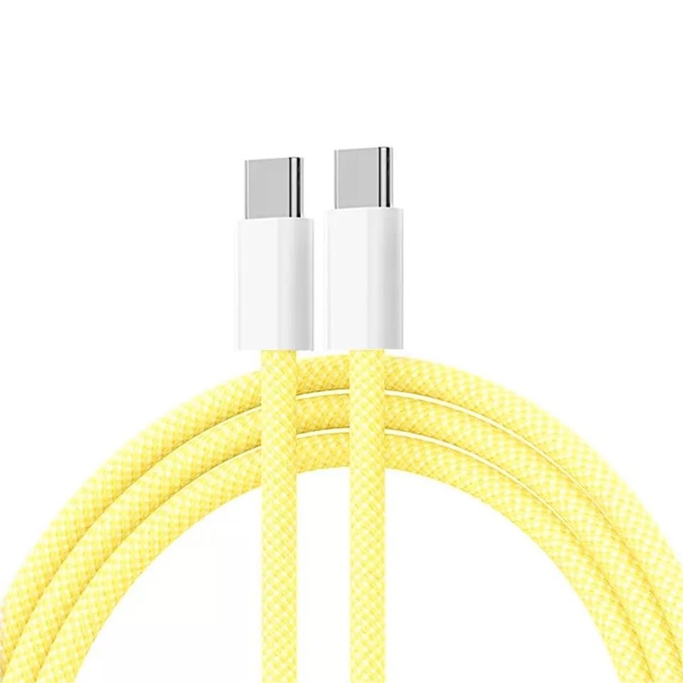 Image of Original USB-C to C Type Braided 1M Fast Charging Cable Compatible for iPhone 16 /16 Pro /Max /15 /15 Pro /Max /Samsung Galaxy S24 /S23 /S22 /S21 /iPad & More Yellow