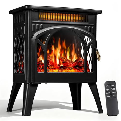 ZAFRO 21' Electric Fireplace Stove with Remote Control, Indoor Electric Fireplace Heater with Realistic Flame Effects, Space Heater with Timer & Overheat Protection for Bedroom, Living Room(Black)