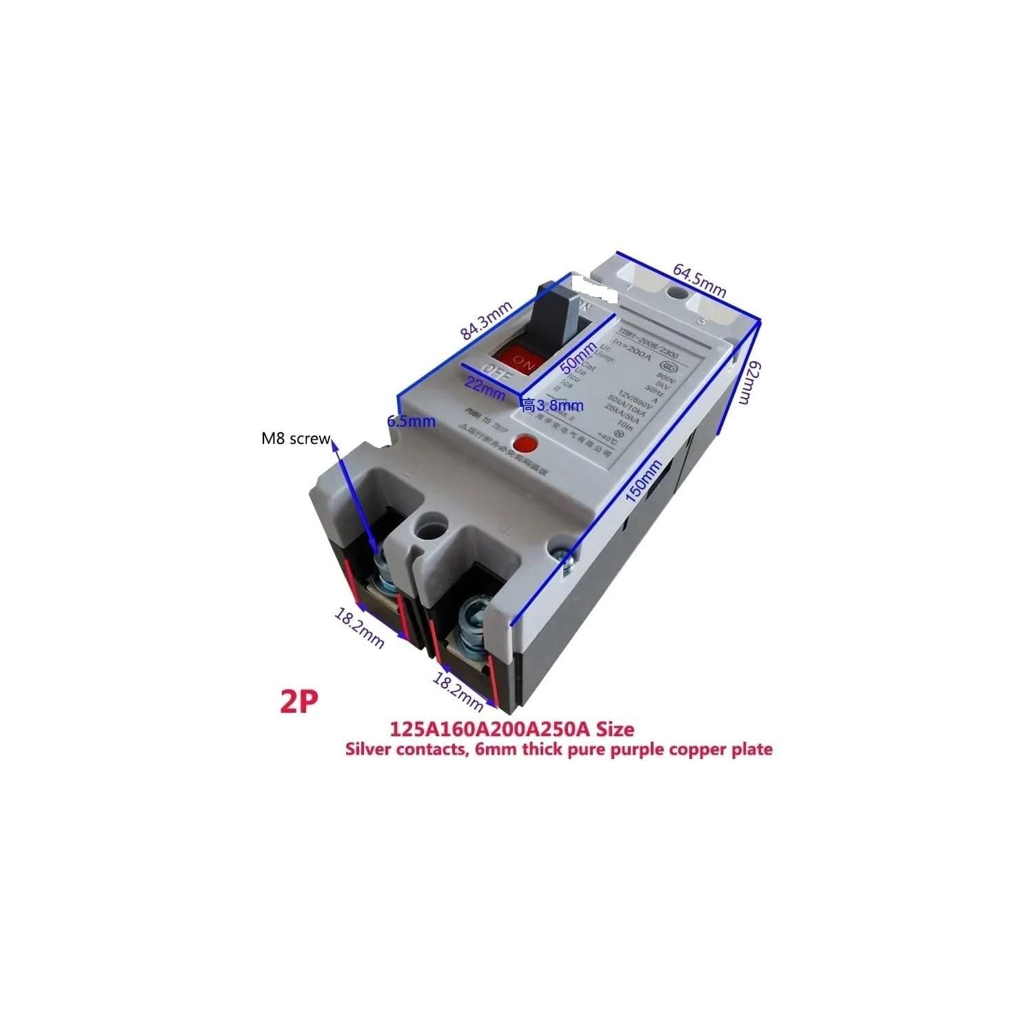 Interruttore Magnetotermico 12V 24V 48V 300A 400A 500A 600A DC Circuit Breaker Interruttore Aria Stampato Caso Protezione Della Batteria Solare(1P,500A)