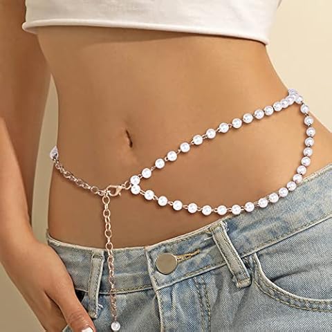 ZPXTI Women Pearl Chain Waist Belt Pearl Alloy Waist Chain Body Chain for Women Jeans Dresses and so on Cover