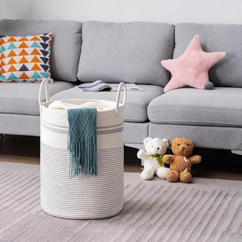 Image of Laundry Basket for Clothes | Cotton Rope Laundry Basket with Handles | Foldable Clothes Storage Basket for Bedroom, Bathroom & Laundry Room | Laundry Bag for Clothes, 38 x 38 x 46 cm